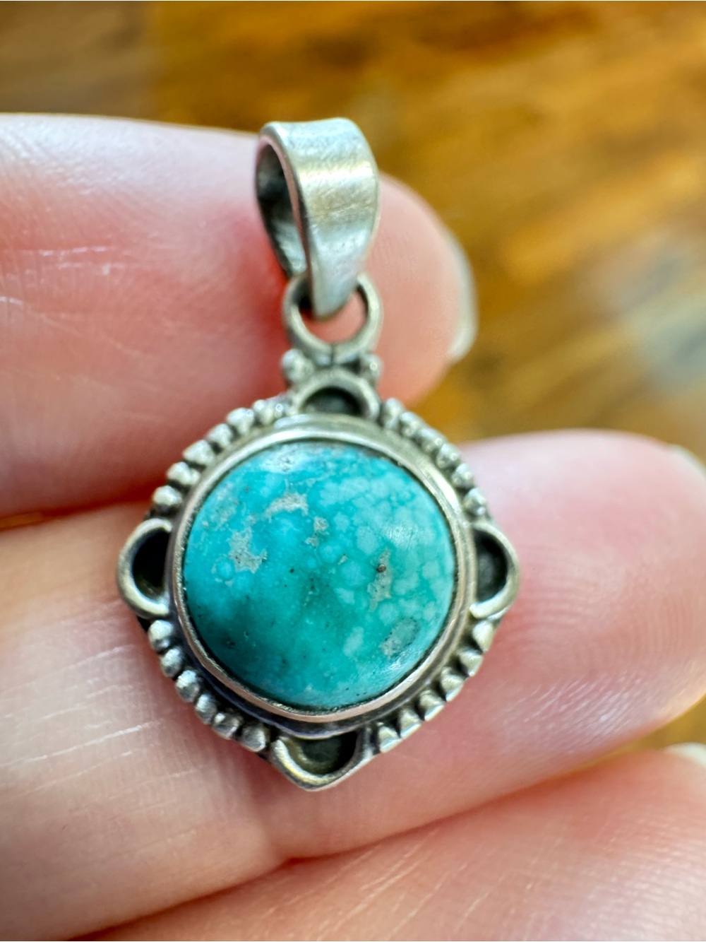 White Water Turquoise Sterling Silver Pendant - Blue Green - Handcrafted